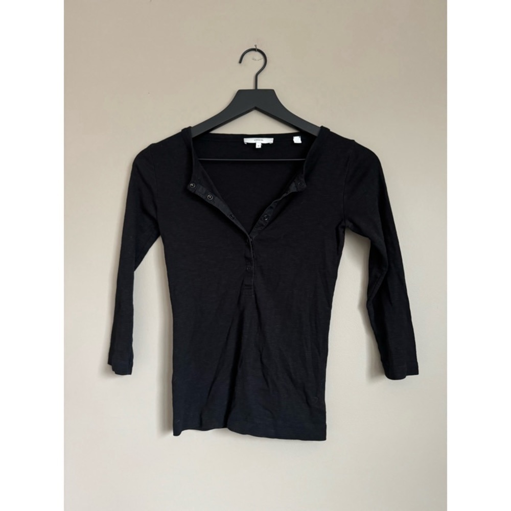 Vince Black Henley 3/4 Sleeve Top